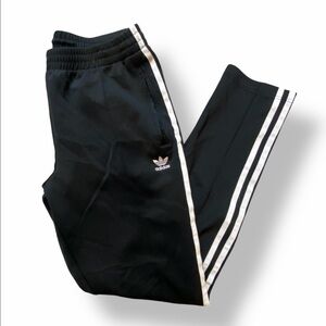Adidas Women’s Black Joggers with White Stripes